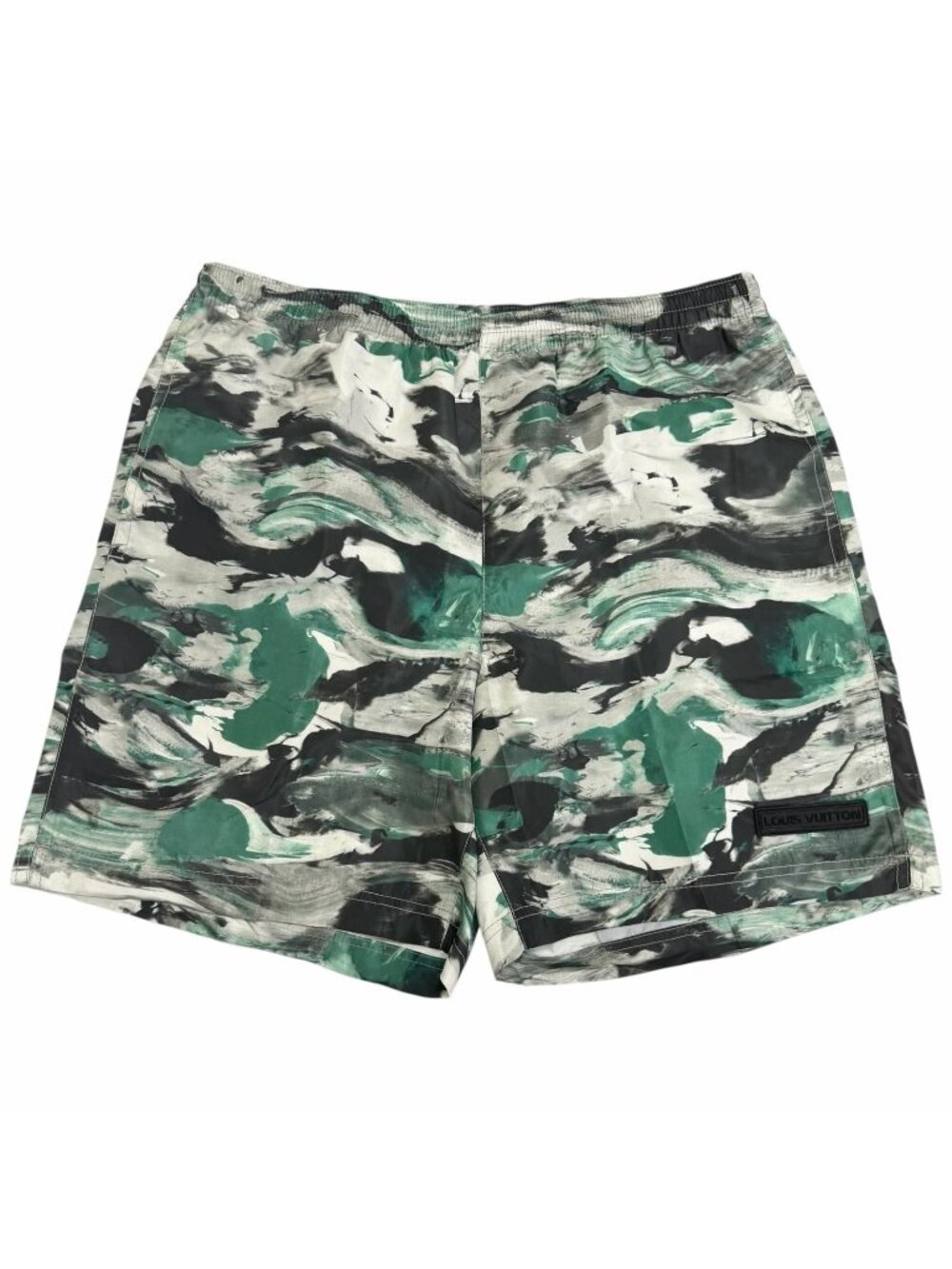 Louis Vuitton All Over Print Logo Rubber Patch Swim Trunks Shorts Green